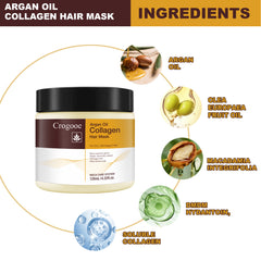 Crogooe Argan Oil Hair Mask Essence Collagen Hair Treatment Deep Repair Conditioner for All Hair Types & Argan Oil Hair Serum for Dry Damaged Hair Haircare