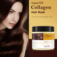 Crogooe Argan Oil Hair Mask Essence Collagen Hair Treatment Deep Repair Conditioner for All Hair Types & Argan Oil Hair Serum for Dry Damaged Hair Haircare