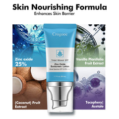 Zinc Oxide Mineral Face Sunscreen Lotion with Broad SPF 40+, Oil-Free, Non-Comedogenic & Non-Greasy, Hypoallergenic, 1.7 fl. oz