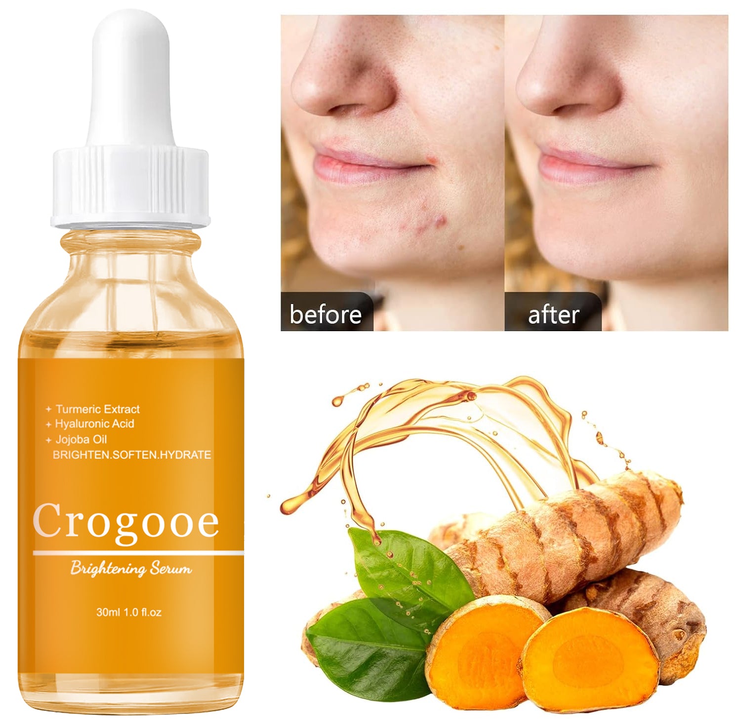 Crogooe Brightening TurmericHyaluronic Acid Serum-Brighten & Hydrates Hydrating Moisture