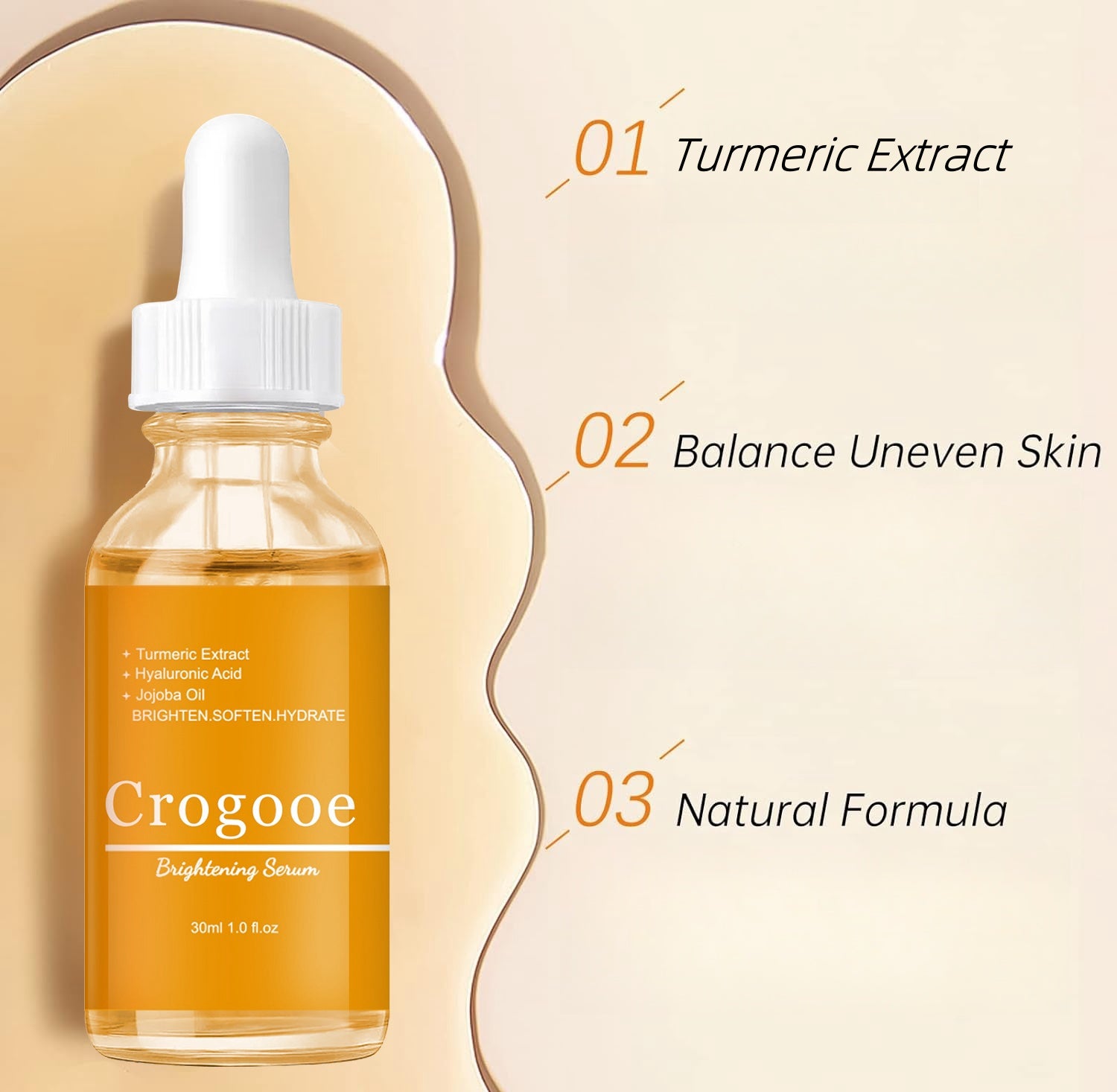 Crogooe Brightening TurmericHyaluronic Acid Serum-Brighten & Hydrates Hydrating Moisture