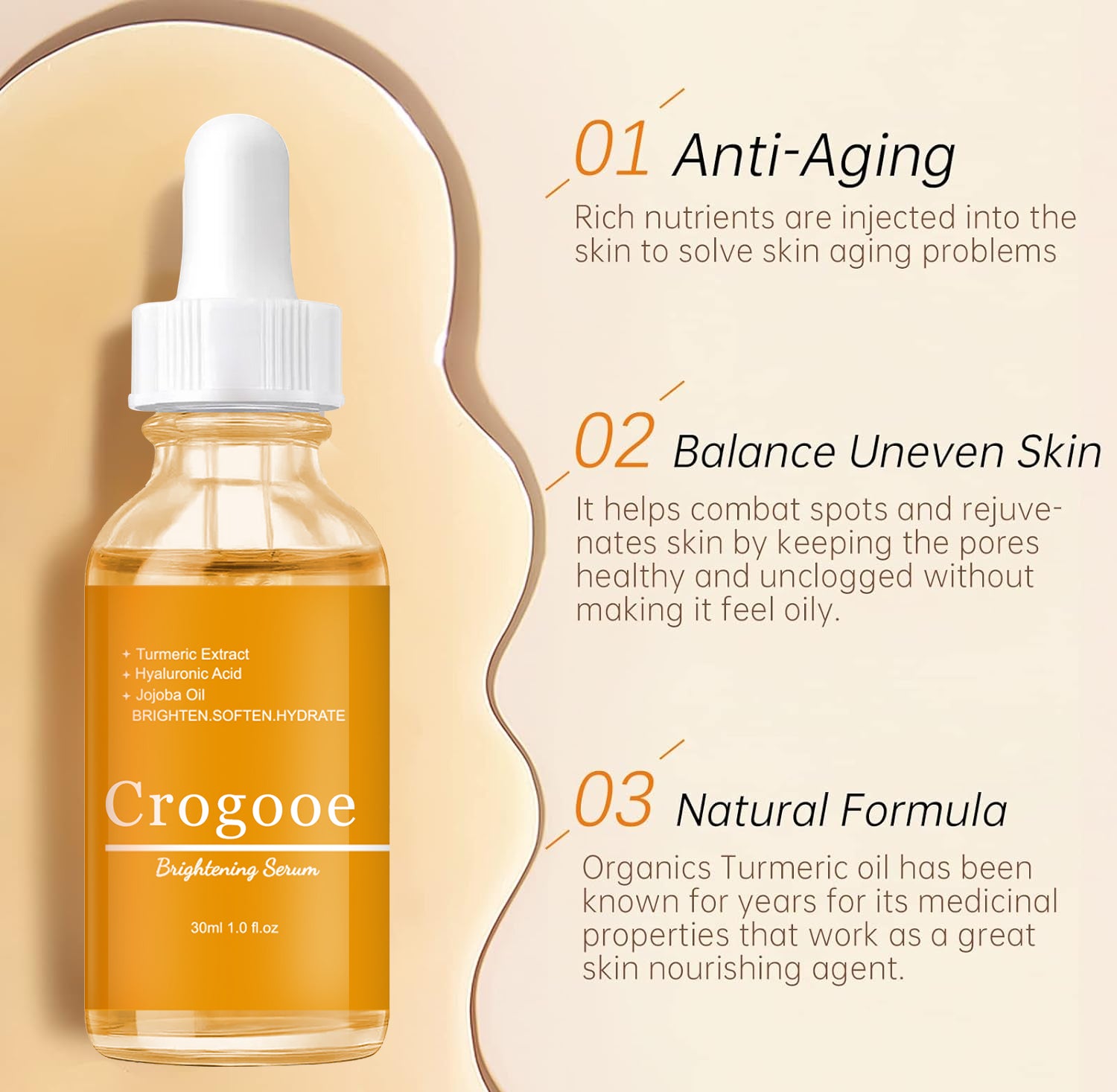 Crogooe Brightening TurmericHyaluronic Acid Serum-Brighten & Hydrates Hydrating Moisture